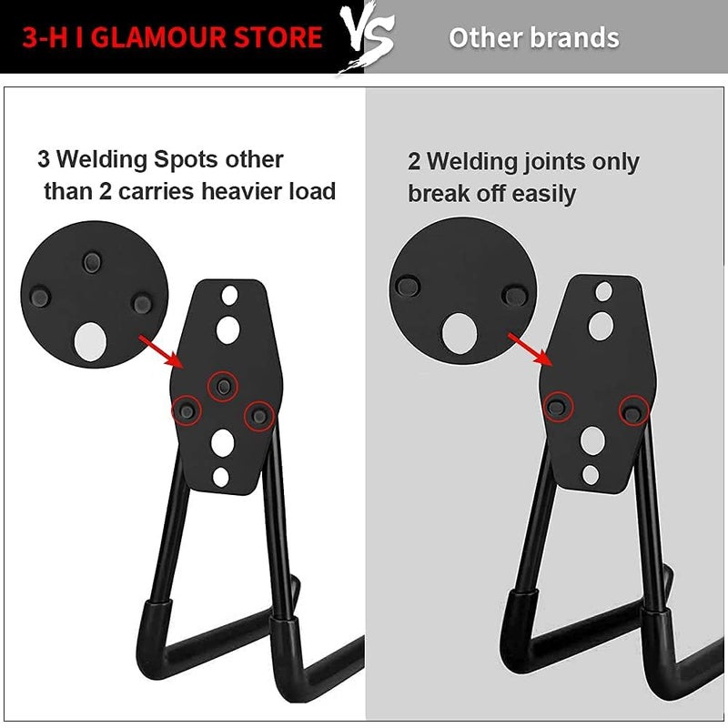 3H Heavy Duty Garage Hooks [8 Pack] - 3-Round Welding Tech Holds 22lbs More - Thickened Steel Wall Mount for Ladders, Tools & Storage - Rustproof Utility Hardware - Image 3